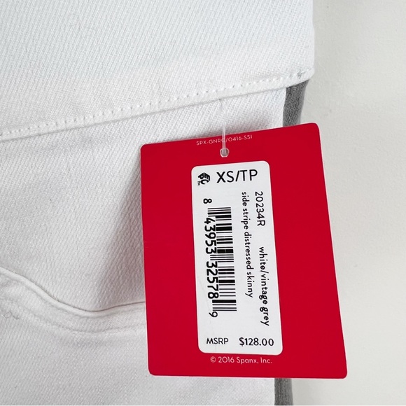 Spanx White Raw Hem Pull on Skinny Jeans with Side Stripe Size XS (0) NWT - Picture 10 of 14